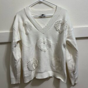Calligraphie White Heart V-Neck Sweater (S)